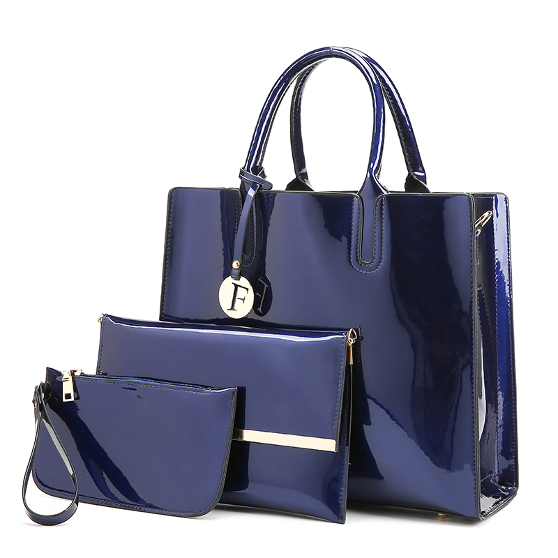 Professional Lady Portable Tote Bag Fashion Patent Leather Bright Leather Woman Bag Business Simple Joker Big Bag