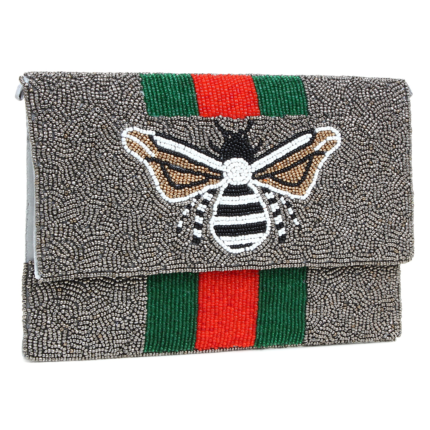 2022 Handmade Luxury Women's Glitter Sequin Embroidered Beaded Fold Clutch Bag Zipper Closure Geometric Pattern Satin Handbag