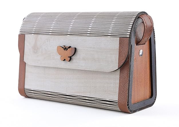 Handmade Luxury Wooden Box Custom Women's Clutches and Handbags Bag With Cross Body Chain for women at cheapest price