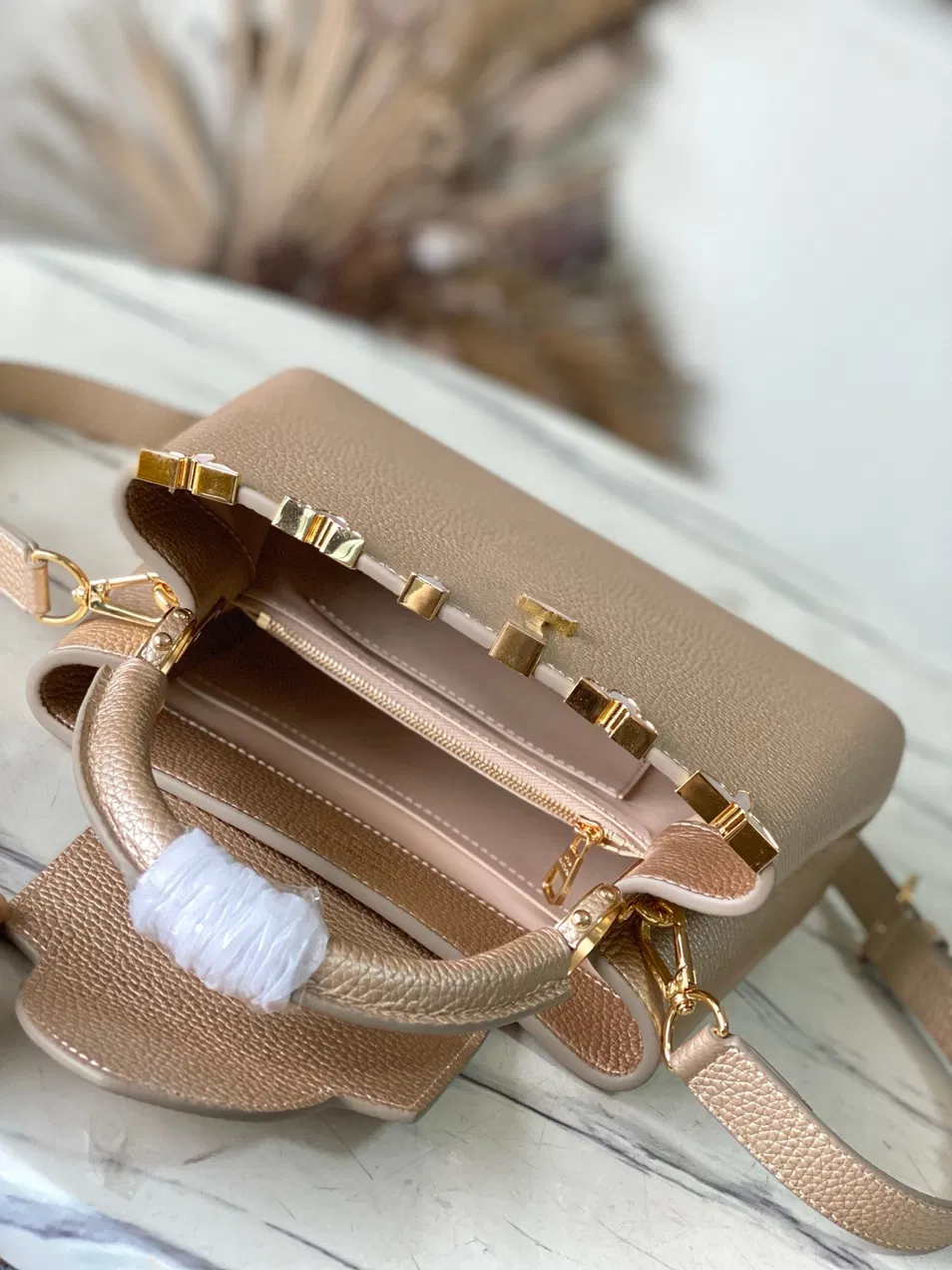 Champagne Gold Grain Leather Satchel