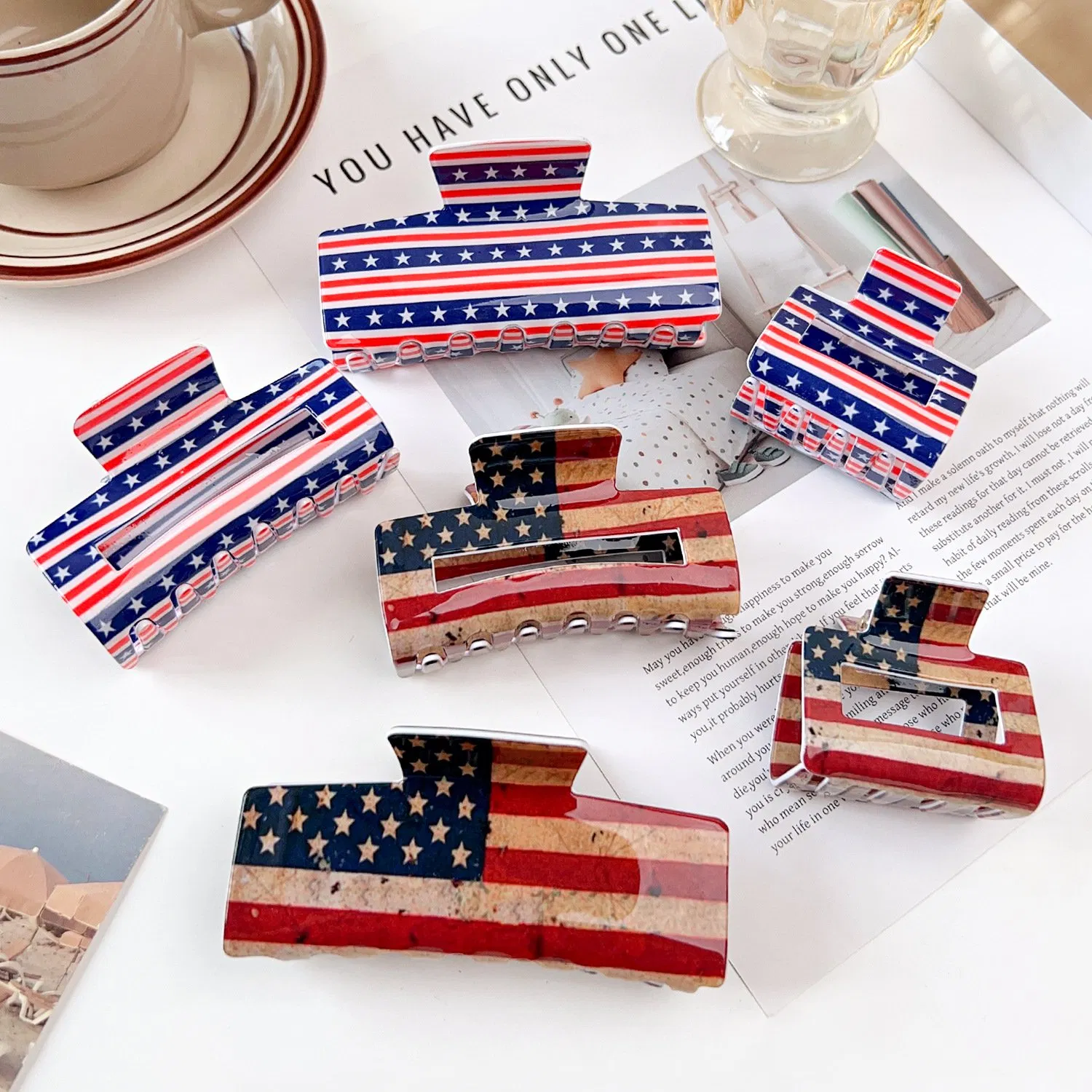 2026 Football World Cups USA Flag Hair Clip Premium Acrylic Updo Claw Clip Hair Accessory