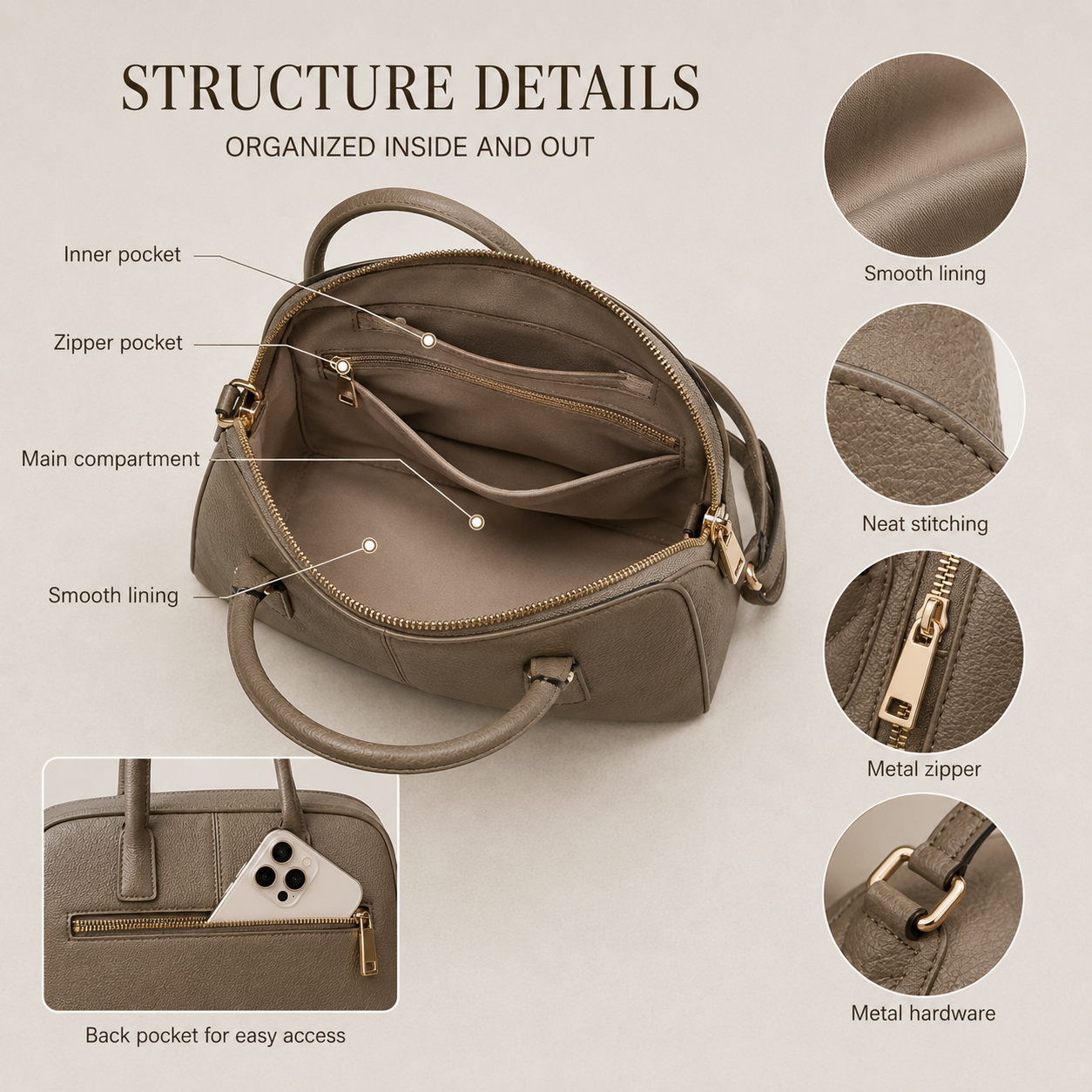 OEM Private Label Luxury Ladies Leather Handbag Collection for Work and Everyday Use with Custom logo Material and Color Options
