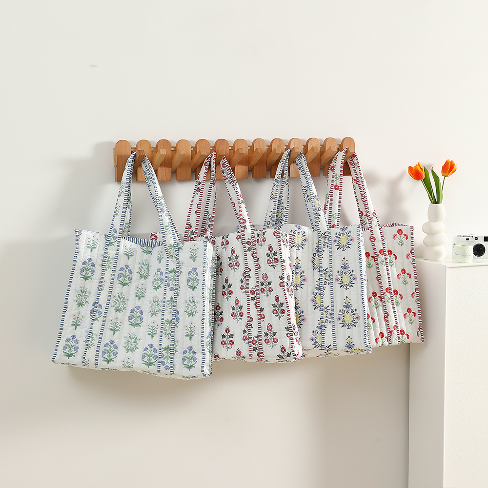 Wholesale Personalized Custom Logo Canvas Retro Floral Tote Bag Women Fashion Travel Handbag