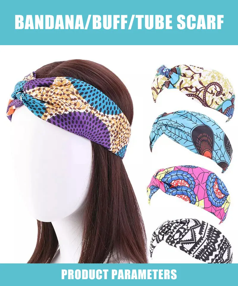 Custom Vintage Pattern Ethnic Wide Hairband Women Headband Elastic Sport Print Hair Accessories