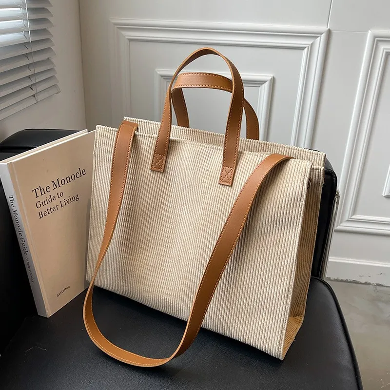 Corduroy Tote Bag with Work Essentials