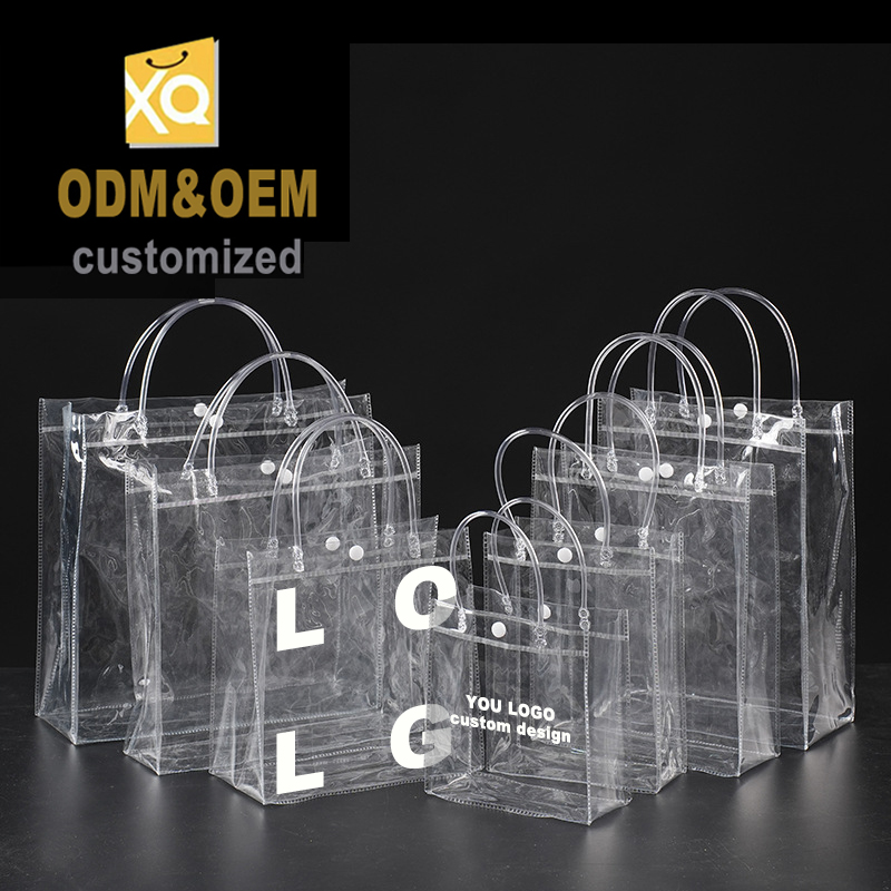 Wholesale Customizable Logo Transparent PVC Shopping Tote Bag Clear Fashion Handbag with Customizable Logo