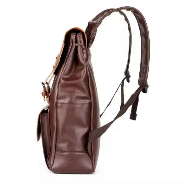 Vintage Vegan Leather Bags Men Luxury Backpack 14.5 Inch Laptop School Bags Female 25L Black PU