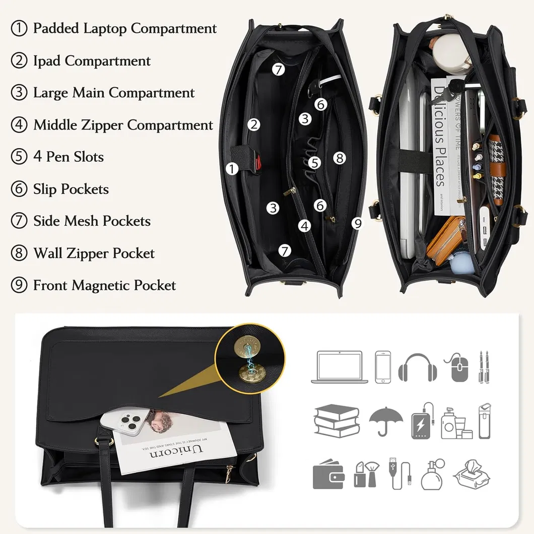 Commuter Bag Business Office Briefcase Large Capacity Handbag Shoulder Bag Professional Office