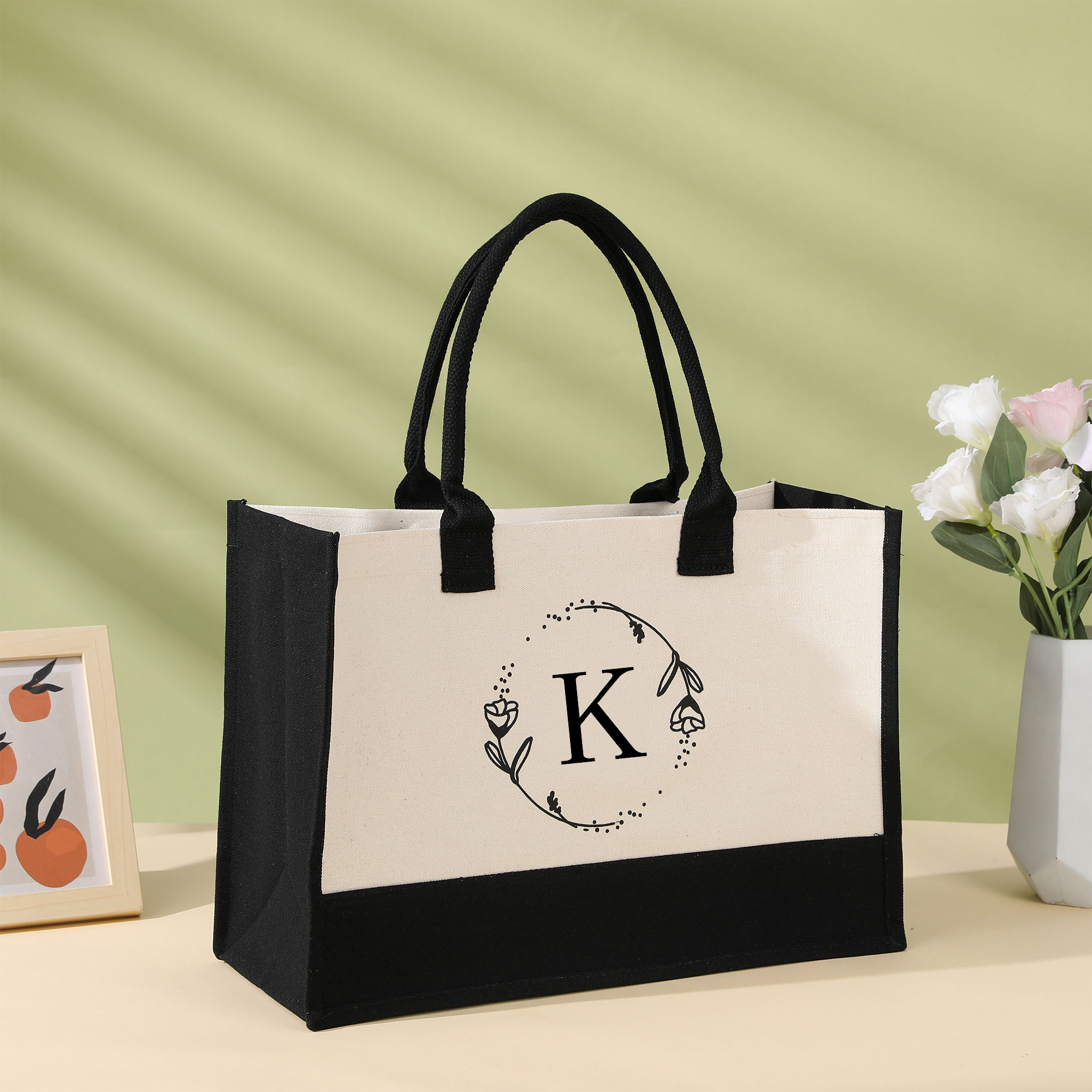 Custom Eco-Friendly Cotton Canvas Tote Bag Medium Durable Fashionable Handbag Logo Wind Simplicity Style Outdoor Shopping Zipper