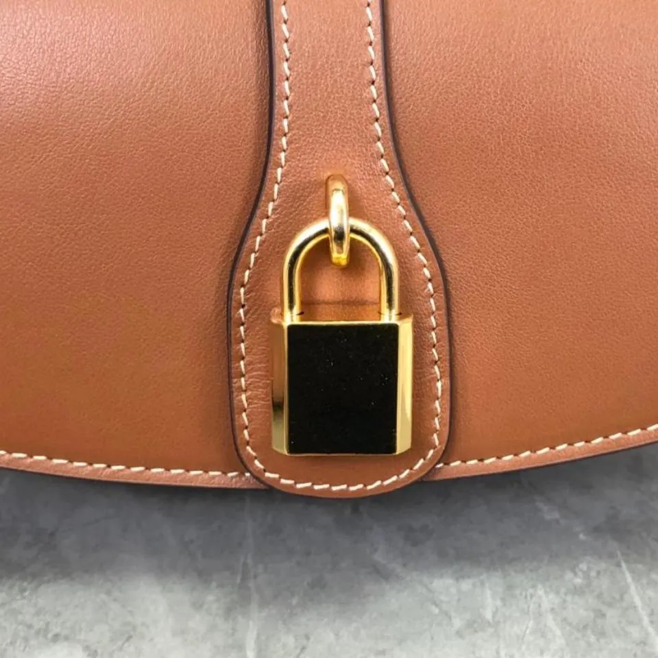 Luxury Designer Inspired Crossbody Purse for Women Office Daily Caramel Brown Padlock Flap Shoulder Bag