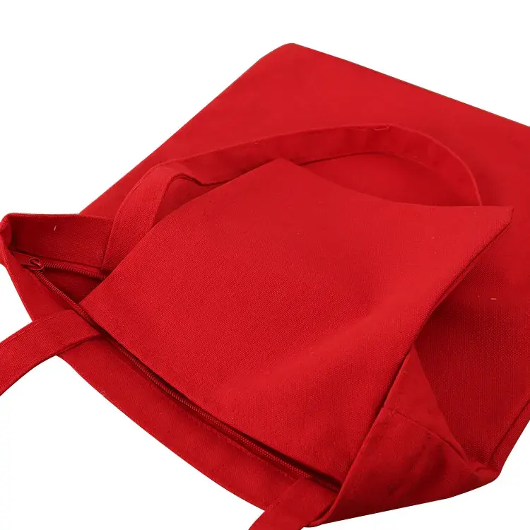 Custom Red Blank Custom Printed Fashion Design Shopping Canvas Tote Bag with Zipper Closure and Custom Logo