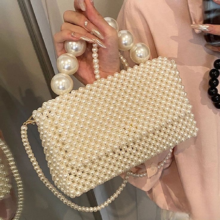 Elegant Pearl Beaded Cotton Luxury Handmade Buddhism Style Handbag for Wedding Party Evening Use and Bridal Collection
