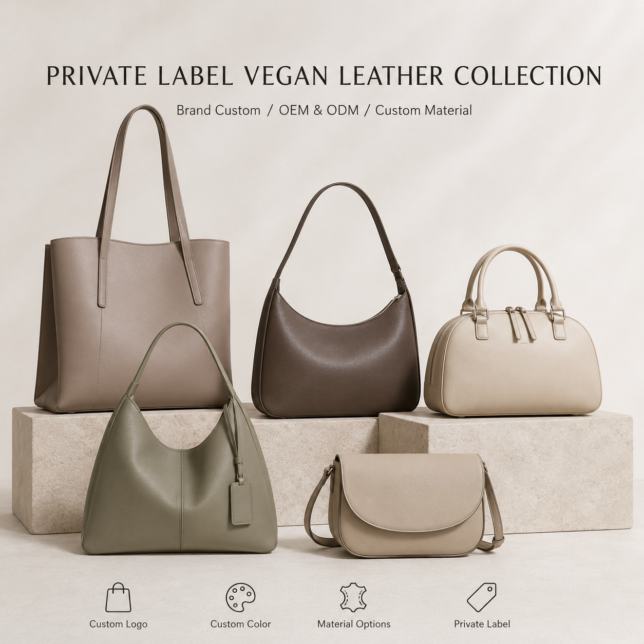 OEM Private Label Luxury Ladies Leather Handbag Collection for Work and Everyday Use with Custom logo Material and Color Options