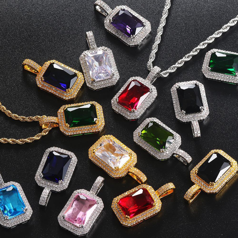 Luxury Trendy Silver/Gold Plated Brass Zircon Women's Necklace Lab Created Colorful Gemstone Pendant Rope Chain Fashion Jewelry