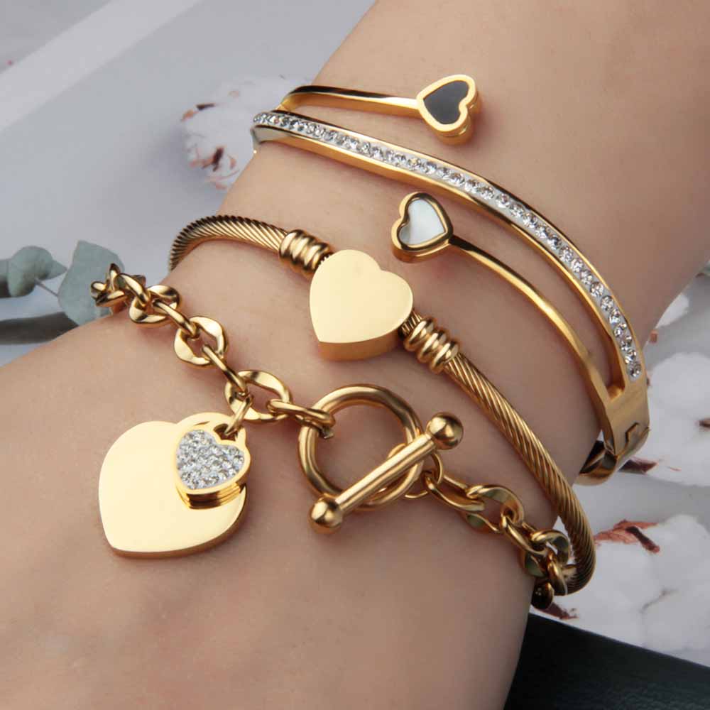 Jewelry Gift Accessories Wholesale Various Heart Shaped Creative Combination Gold Plated Stainless Steel Bracelets for Women
