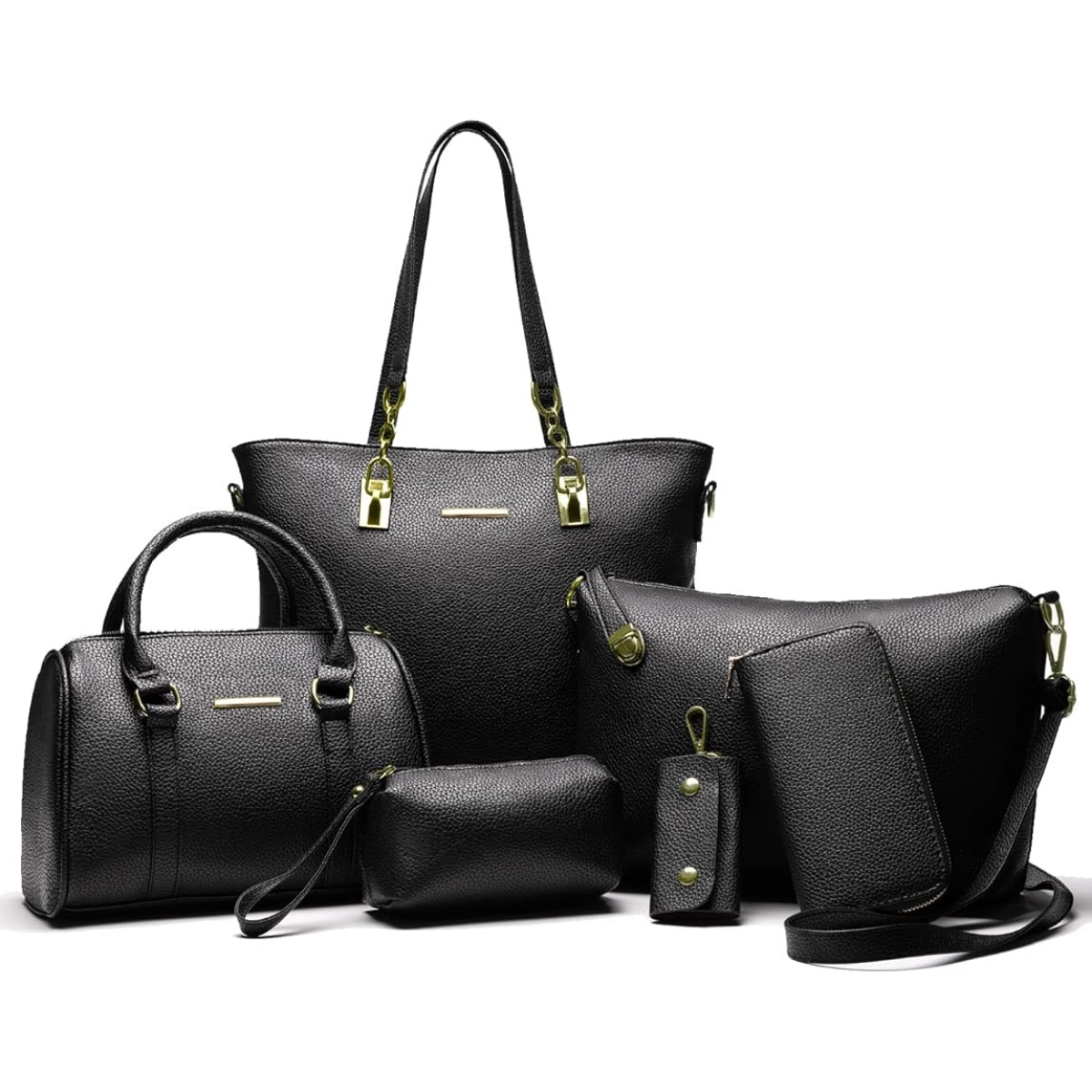 Luxury Genuine Cowhide Ladies Tote Purse Shoulder Bag Crossbody Clutch Wallet Makeup Pouch Key Case Full Set Stripe Durable