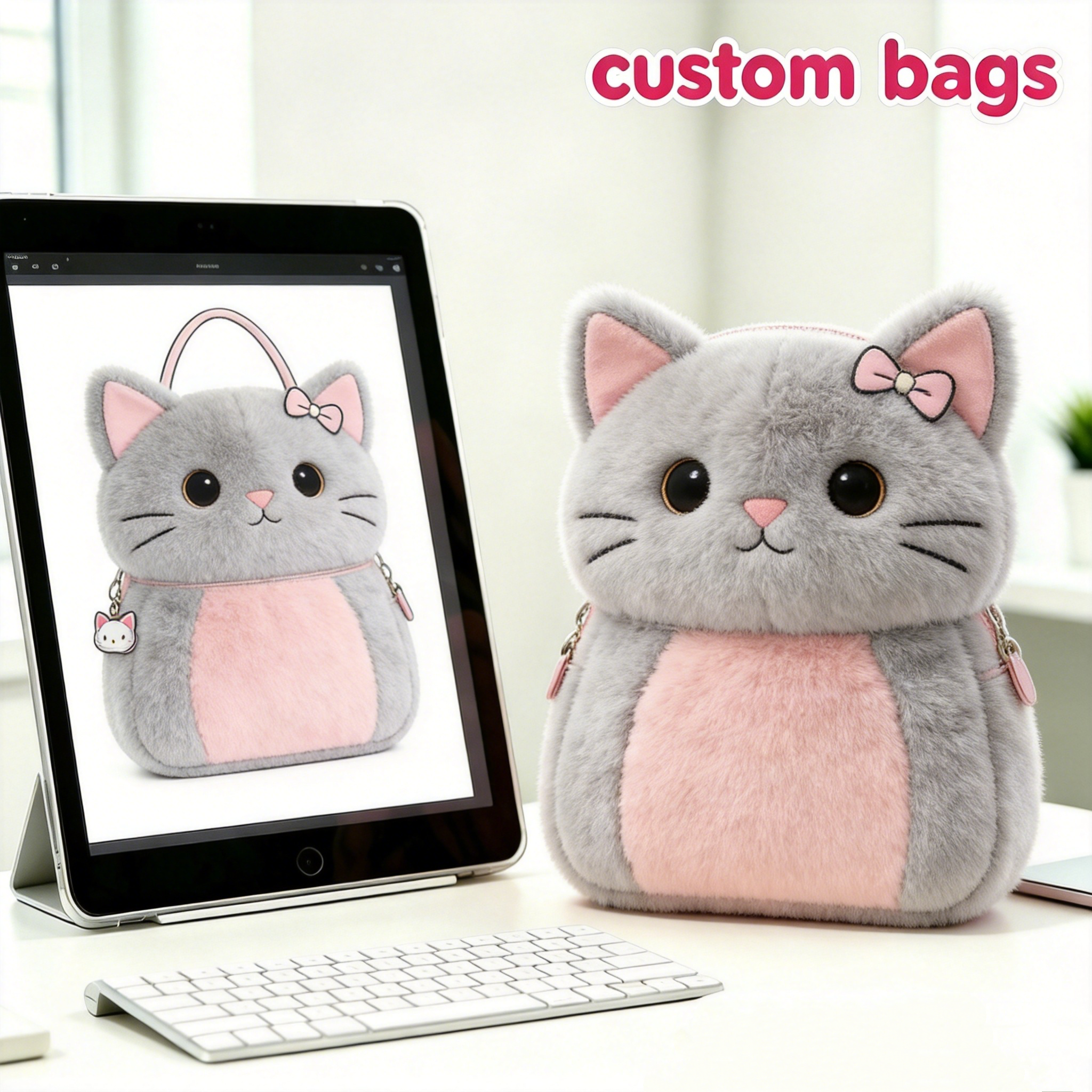 Custom Fluffy Bucket Bag OEM ODM Low MOQ Plush Handbag with Bow for Daily Use