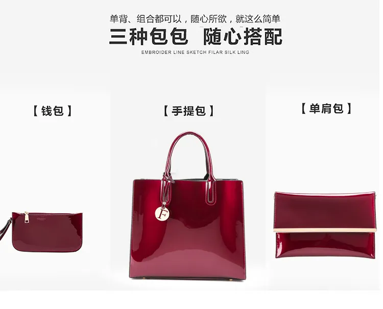 Professional Lady Portable Tote Bag Fashion Patent Leather Bright Leather Woman Bag Business Simple Joker Big Bag