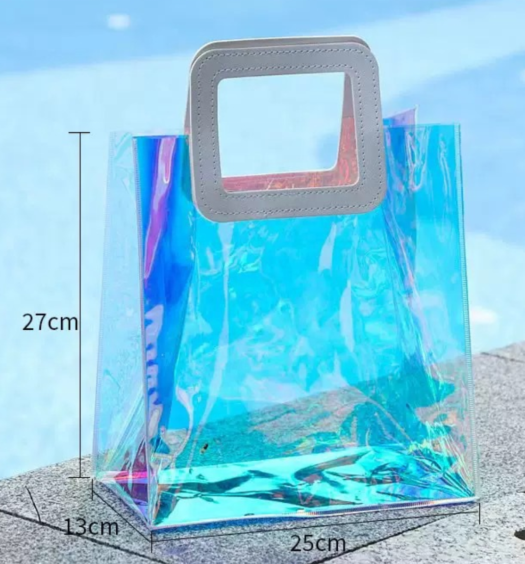 Custom Logo Luxury Large Handbags for Women New Design Tote Bag Pvc Custom Logo Iridescent Holographic Tote