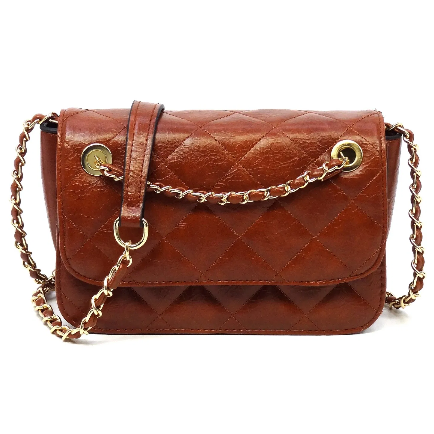 Fashionable Quilted Flap Over Crossbody Bag in Vegan Leather