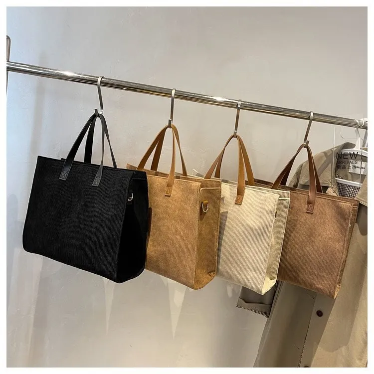 Corduroy Tote Bag with Work Essentials