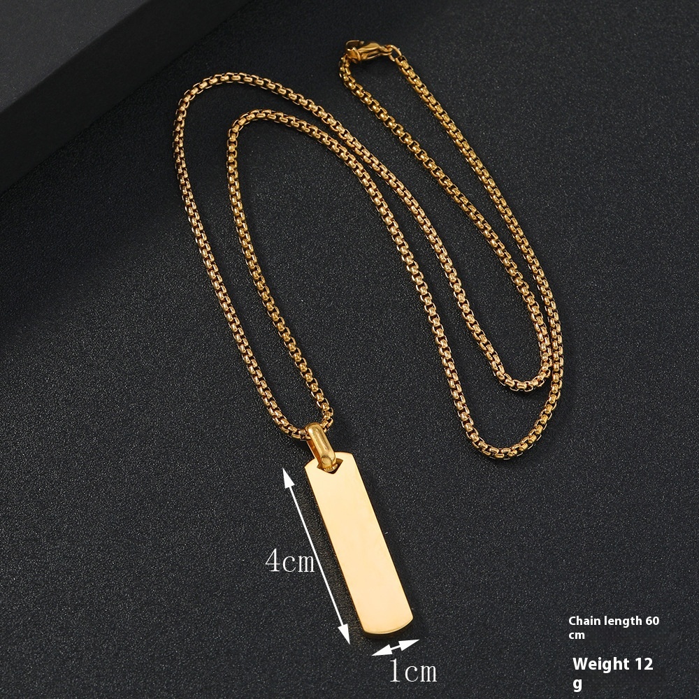 OEM ODM Wholesale Stainless Steel Necklace with Smooth Rectangular Pendant Simple Fashion Jewelry with Lettering