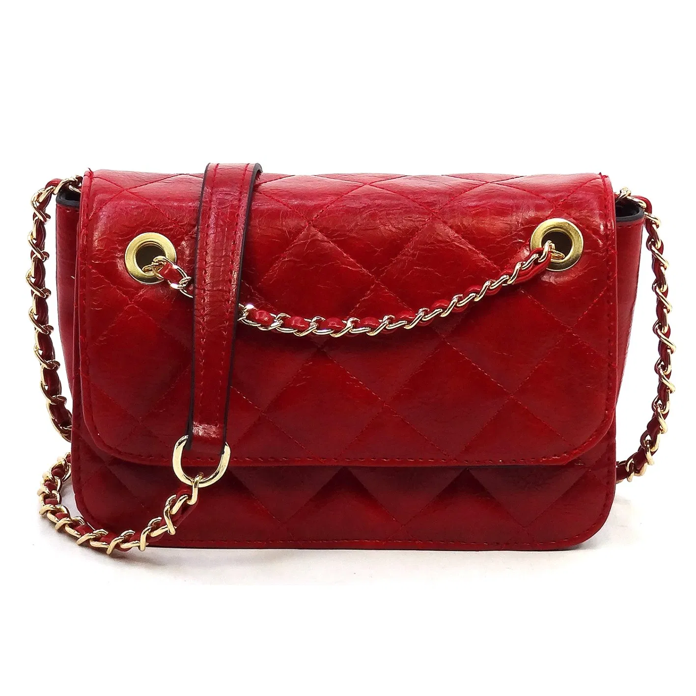 Fashionable Quilted Flap Over Crossbody Bag in Vegan Leather