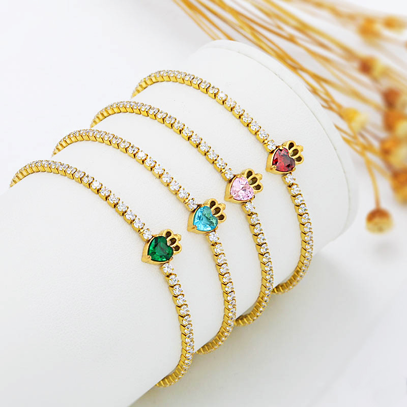 High Quality Adjustable Stainless Steel Women's Tennis Chain Bracelet Gold Plated Heart Claw Design ODM Supply Gift