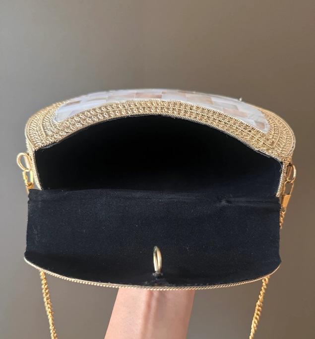 Authentic Luxury Mother of Pearl &amp; Brass Clutch Luxury Rock Dressy Purse for Party Antique Design Handbag &amp; Kit Fashion
