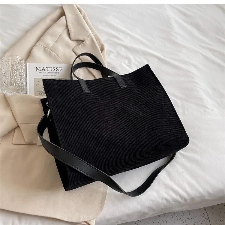 Corduroy Tote Bag with Work Essentials