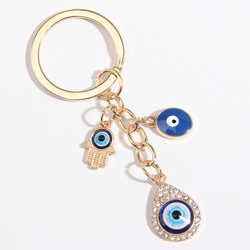 Fashionable Evil Eye Religious Style Hand Charm Zinc Alloy Keychain Decorated Rhinestones Cartoon-Themed Women's Back School