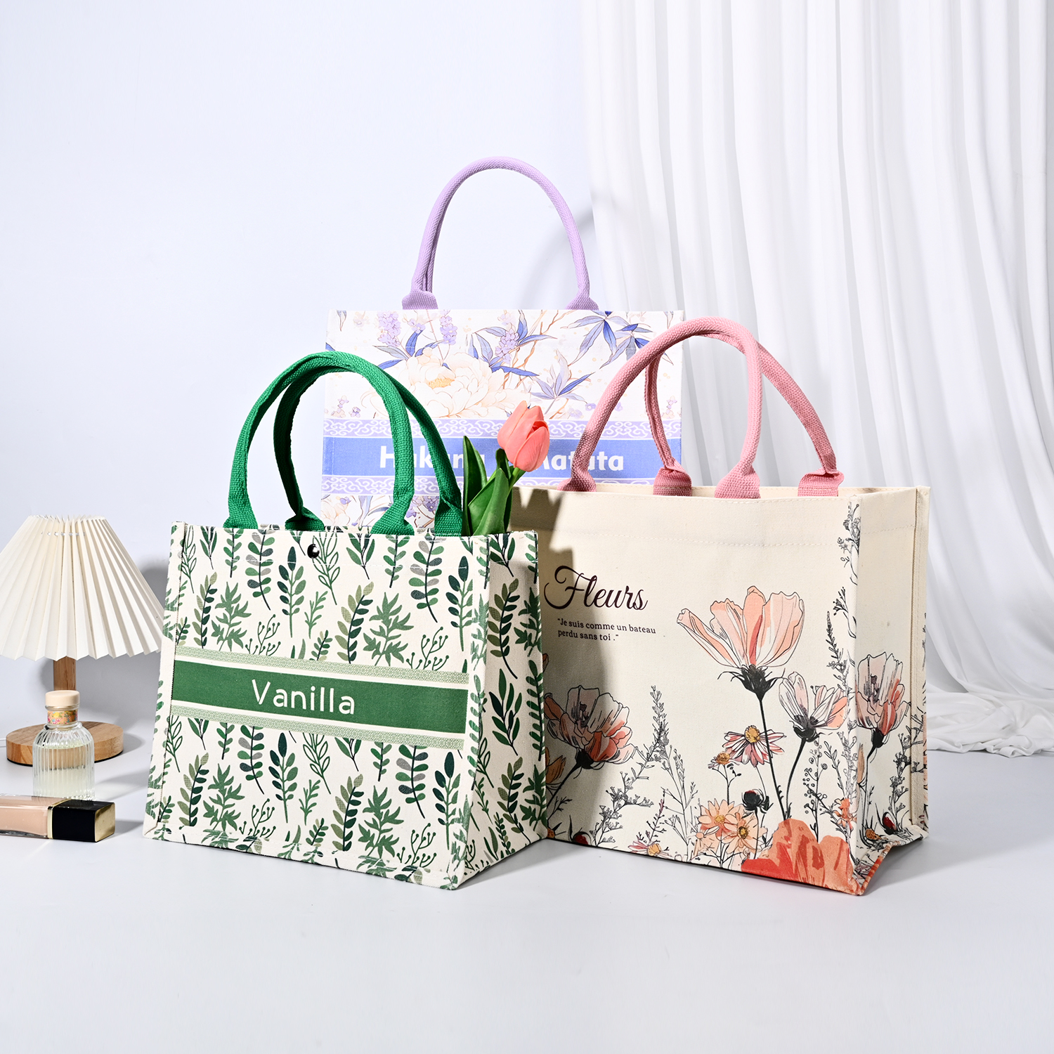 Reusable Customizable Canvas Tote Bag with Ribbon and Rope Handles Sustainable and Fashionable Shopping Bags for Women