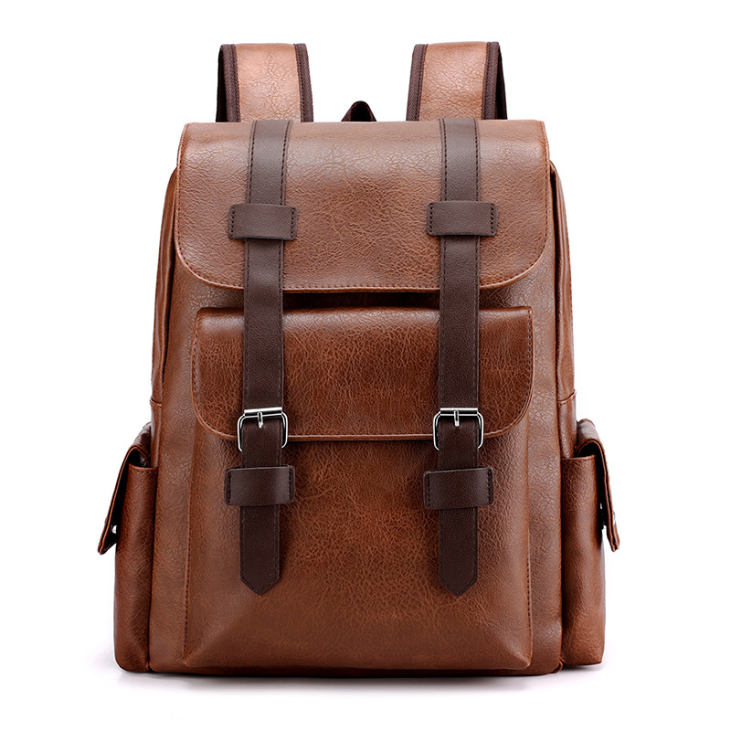 Large Capacity Soft PU Leather Backpack Casual Business Computer Bag Student Outdoor Travel Backpack