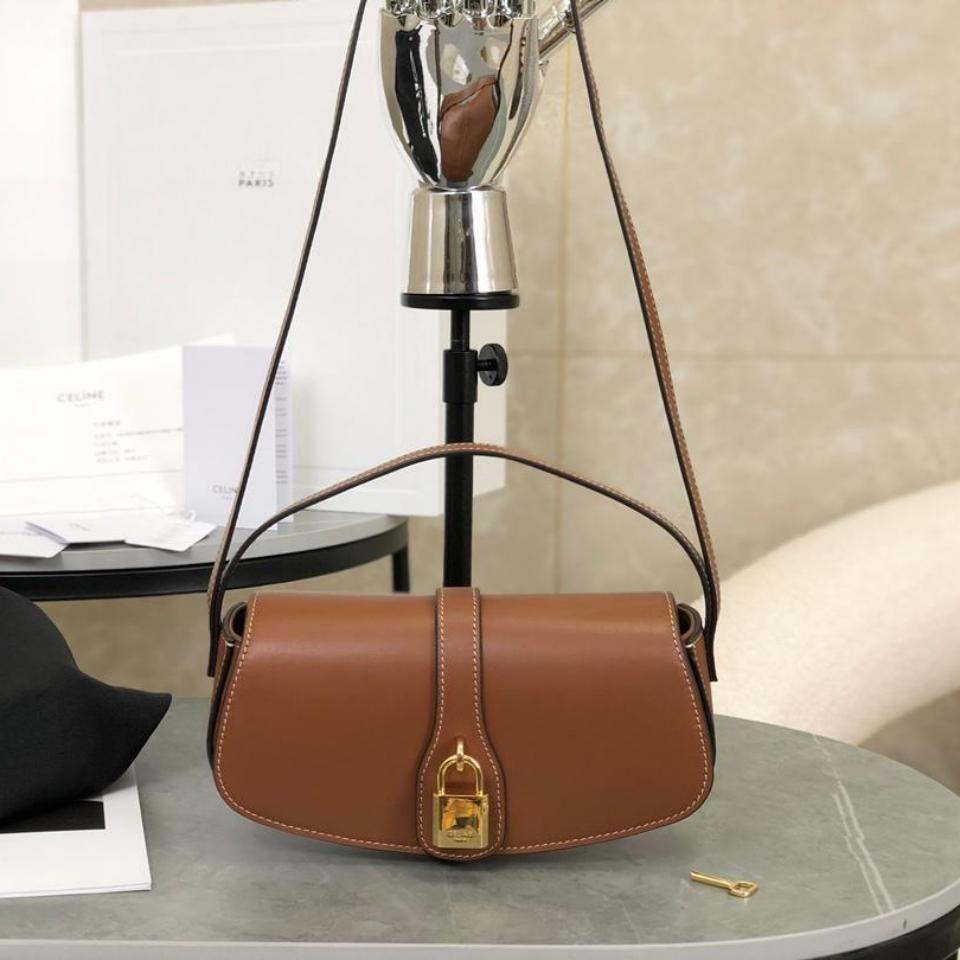 Luxury Designer Inspired Crossbody Purse for Women Office Daily Caramel Brown Padlock Flap Shoulder Bag