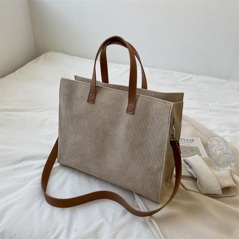 Corduroy Tote Bag with Work Essentials