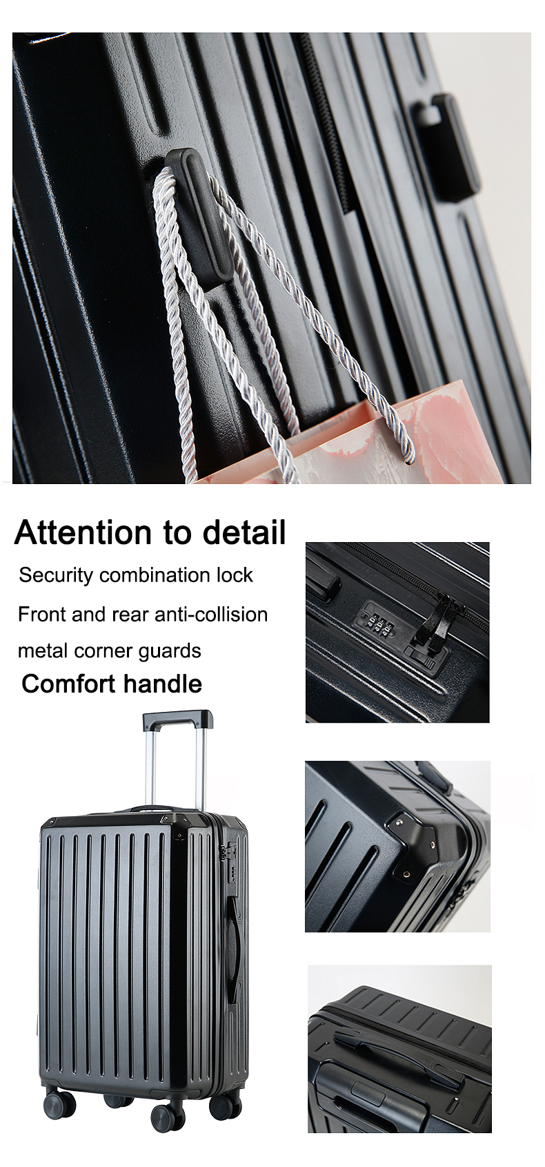 Durable 3-Piece Luggage Sets Collection: Zipper Closure + Anti-Theft Lock + Convenient Cup Holder Trolley Bag
