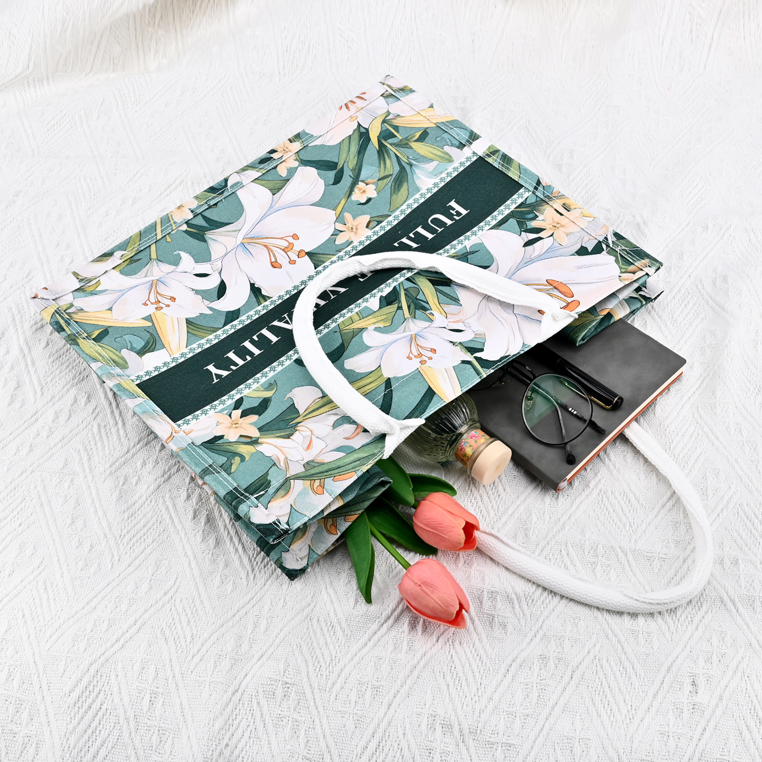 Reusable Customizable Canvas Tote Bag with Ribbon and Rope Handles Sustainable and Fashionable Shopping Bags for Women