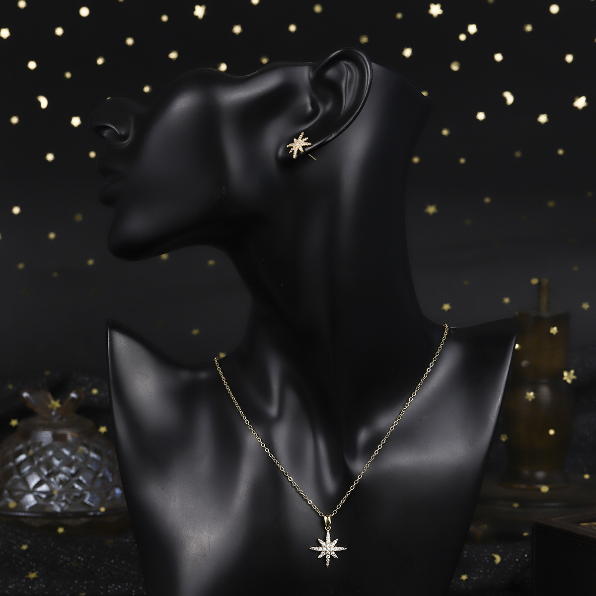 European and American New Style Temperament Lady Accessories Simple Fashion Star Design Necklace Earring Set