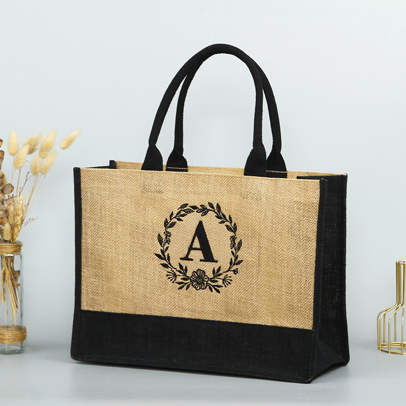 Eco Recyclable Biodegradable Burlap Sustainable Jute Linen Hemp Tote Grocery Beach Bag