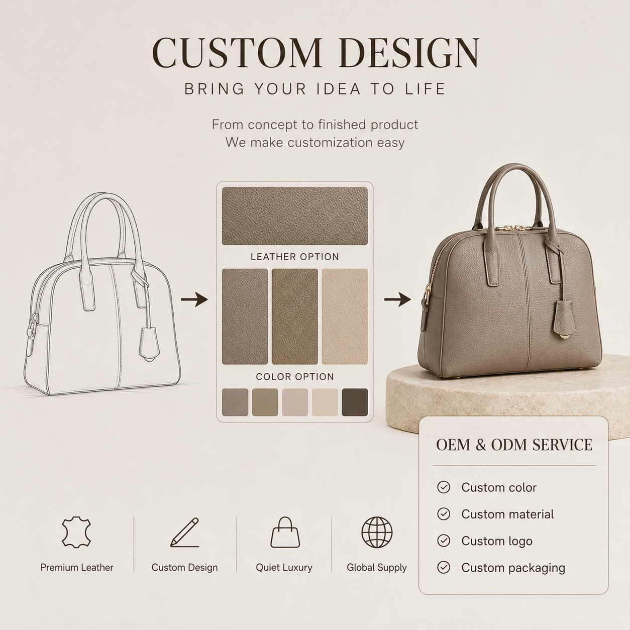 OEM Private Label Luxury Ladies Leather Handbag Collection for Work and Everyday Use with Custom logo Material and Color Options