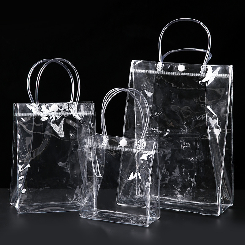 Wholesale Customizable Logo Transparent PVC Shopping Tote Bag Clear Fashion Handbag with Customizable Logo