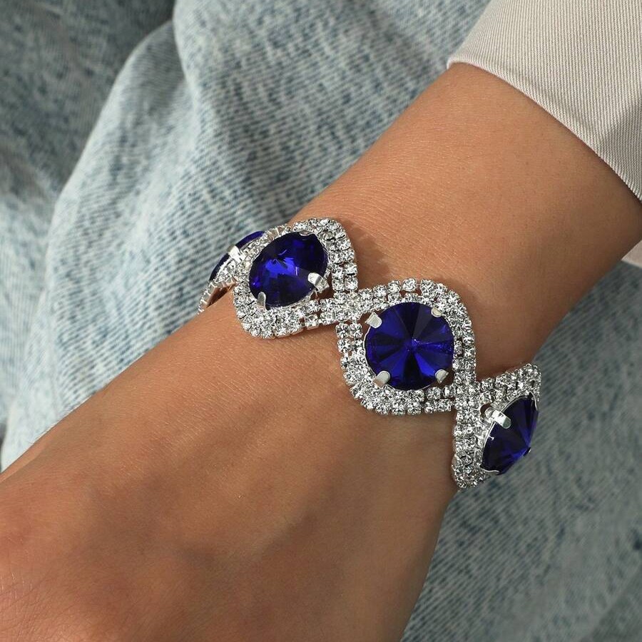 European American Trend Open Bangles Japanese Korean Zinc Alloy Inlaid Diamond Crystal Rhinestone Women's Jewelry Accessories