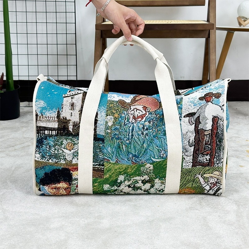Quickly Customizable Jacquard Travel Bags Made with High Quality Van Gogh Collections Tote and Duffle Bags