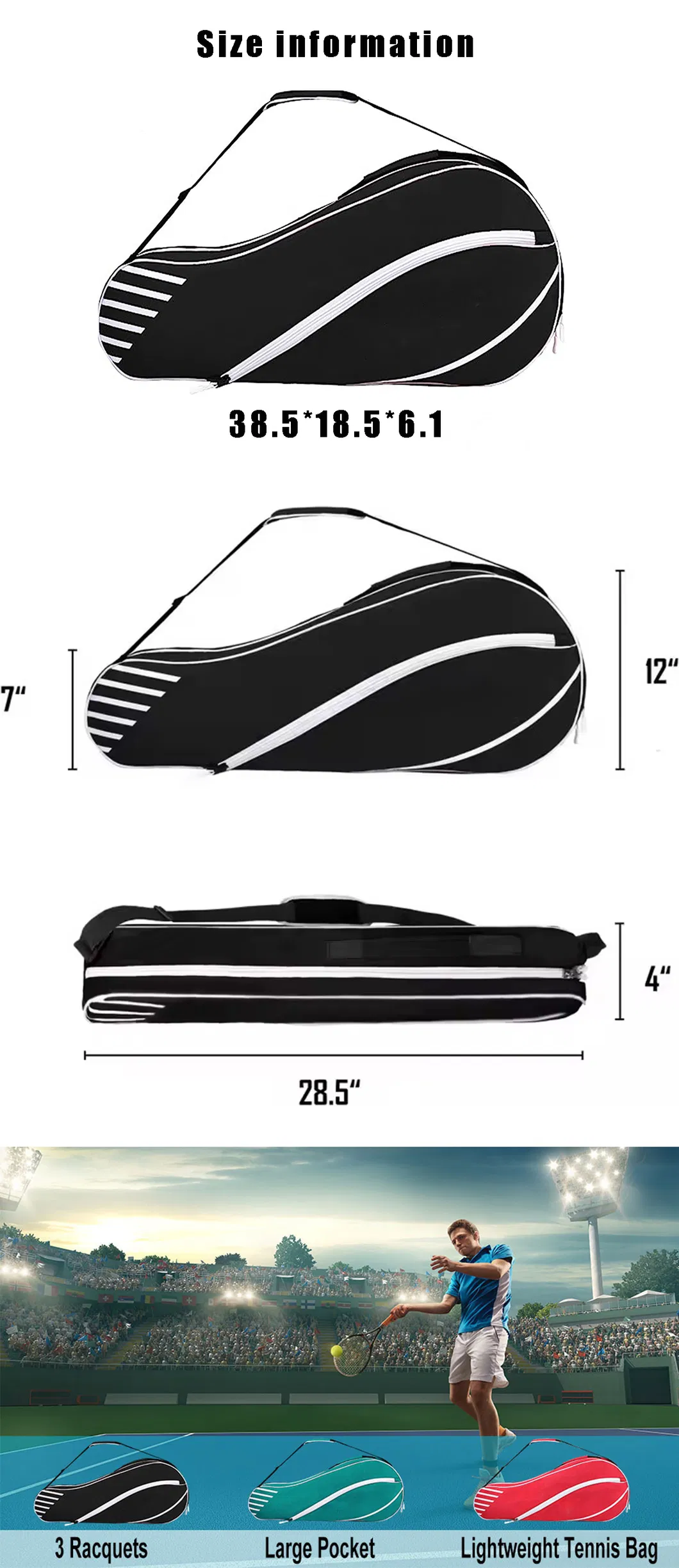 Detailed close-up views of the sports bag design