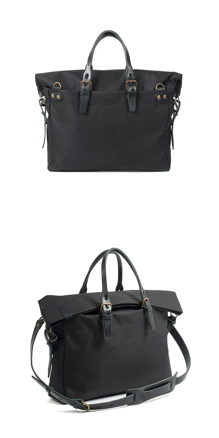 Stylish Black Waterproof Canvas Tote Bag for Business Professionals