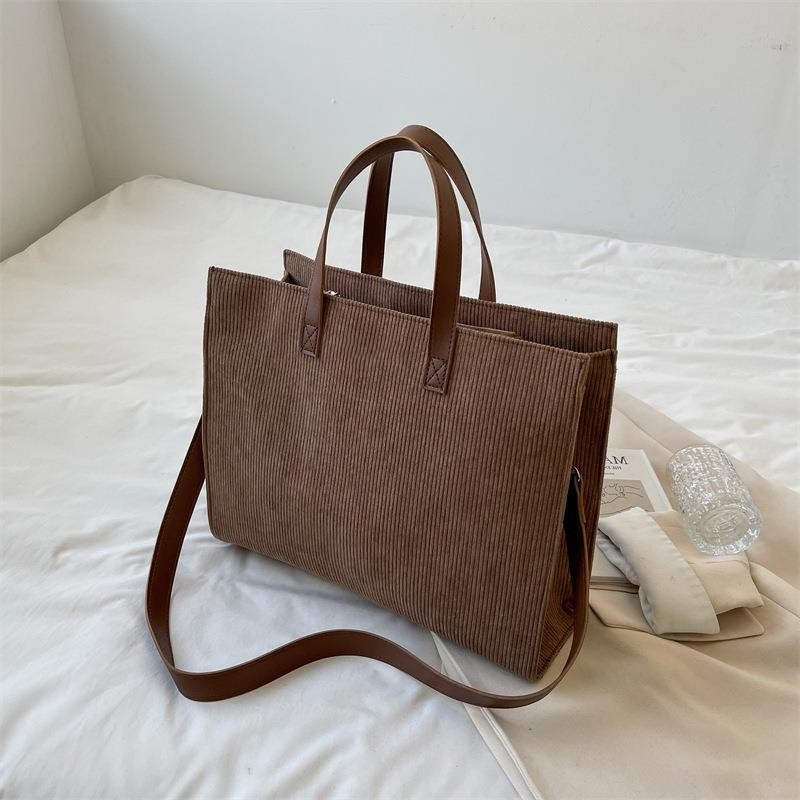 Corduroy Tote Bag with Work Essentials
