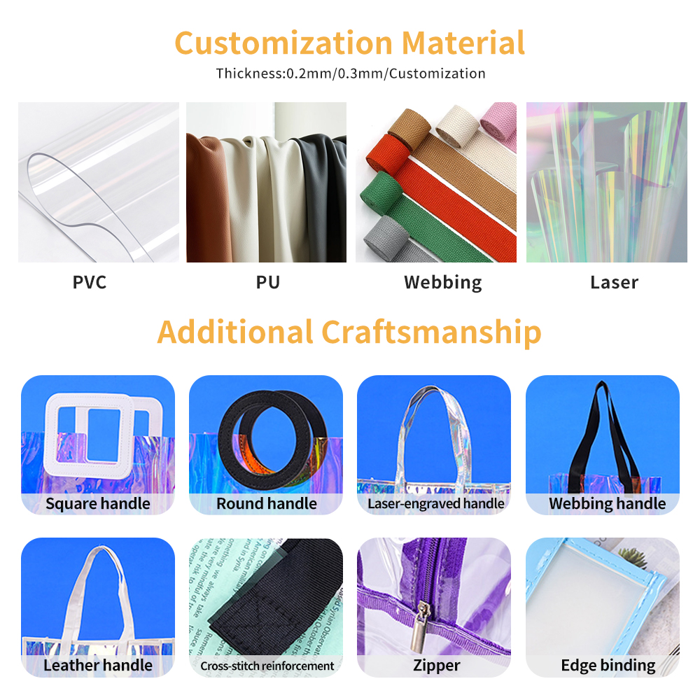 Custom logo High Quality Portable Transparent PVC Tote Bag Custom Printed Logo Handbag for Women for Promotions