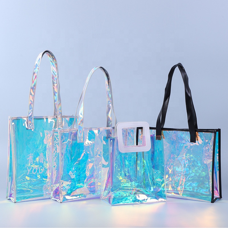 Custom Logo Luxury Large Handbags for Women New Design Tote Bag Pvc Custom Logo Iridescent Holographic Tote