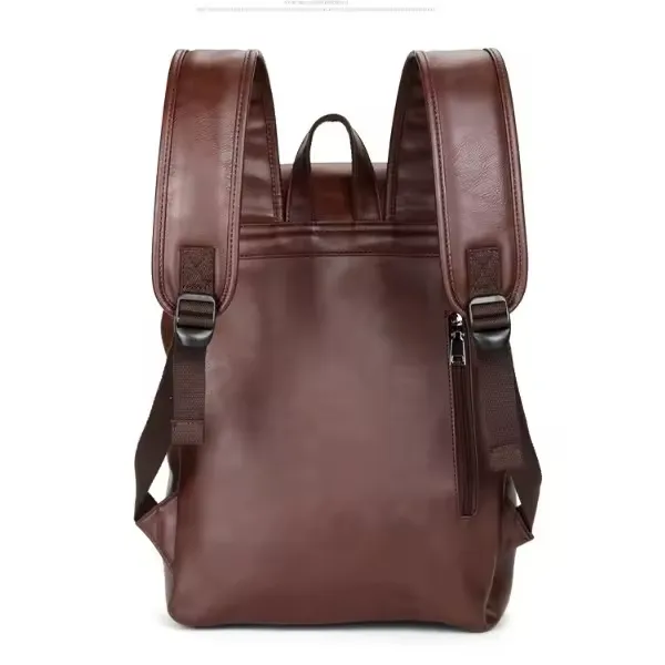 Vintage Vegan Leather Bags Men Luxury Backpack 14.5 Inch Laptop School Bags Female 25L Black PU
