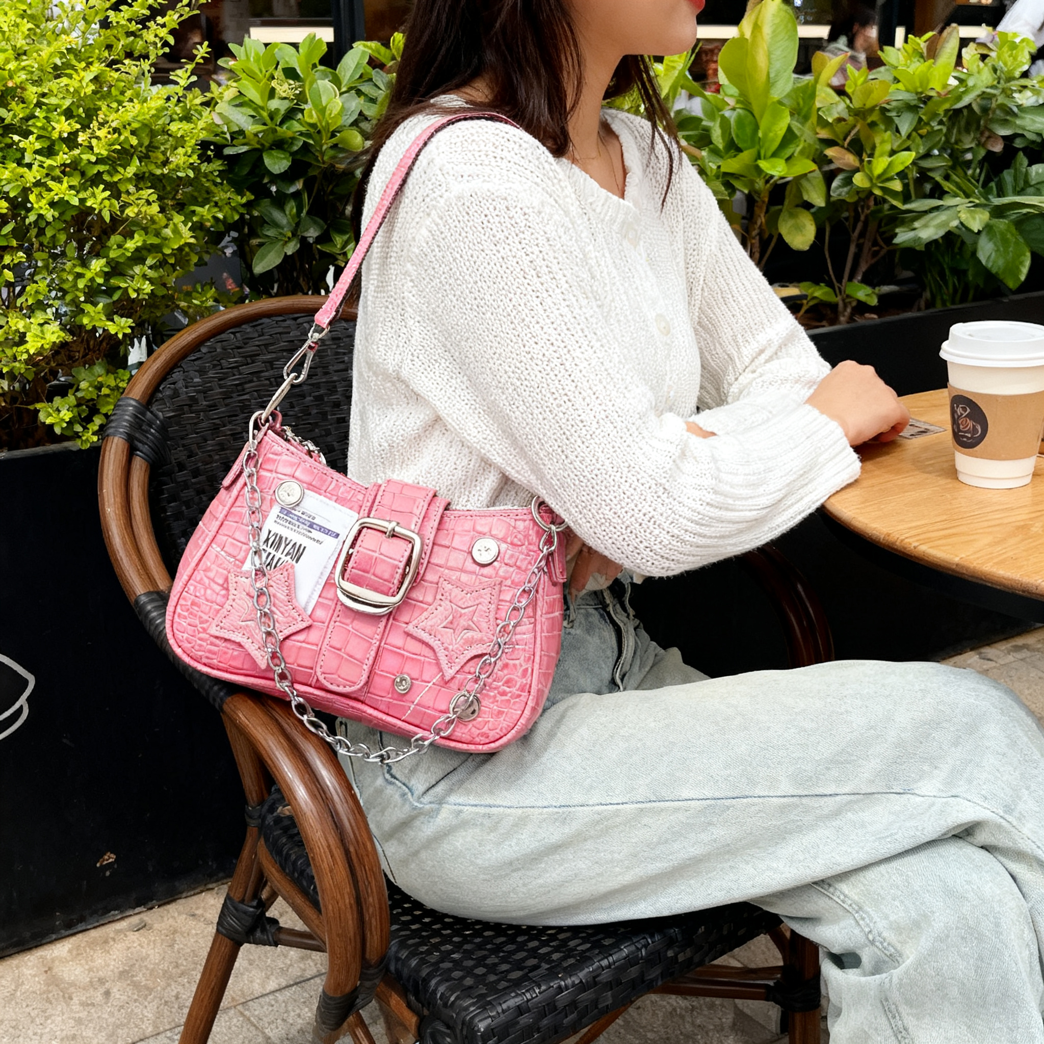 Custom Logo Free Sample OEM Denim Crescent Shoulder Bags Fashion Underarm Bag For Women Cute Canvas Crossbody Chain Bag